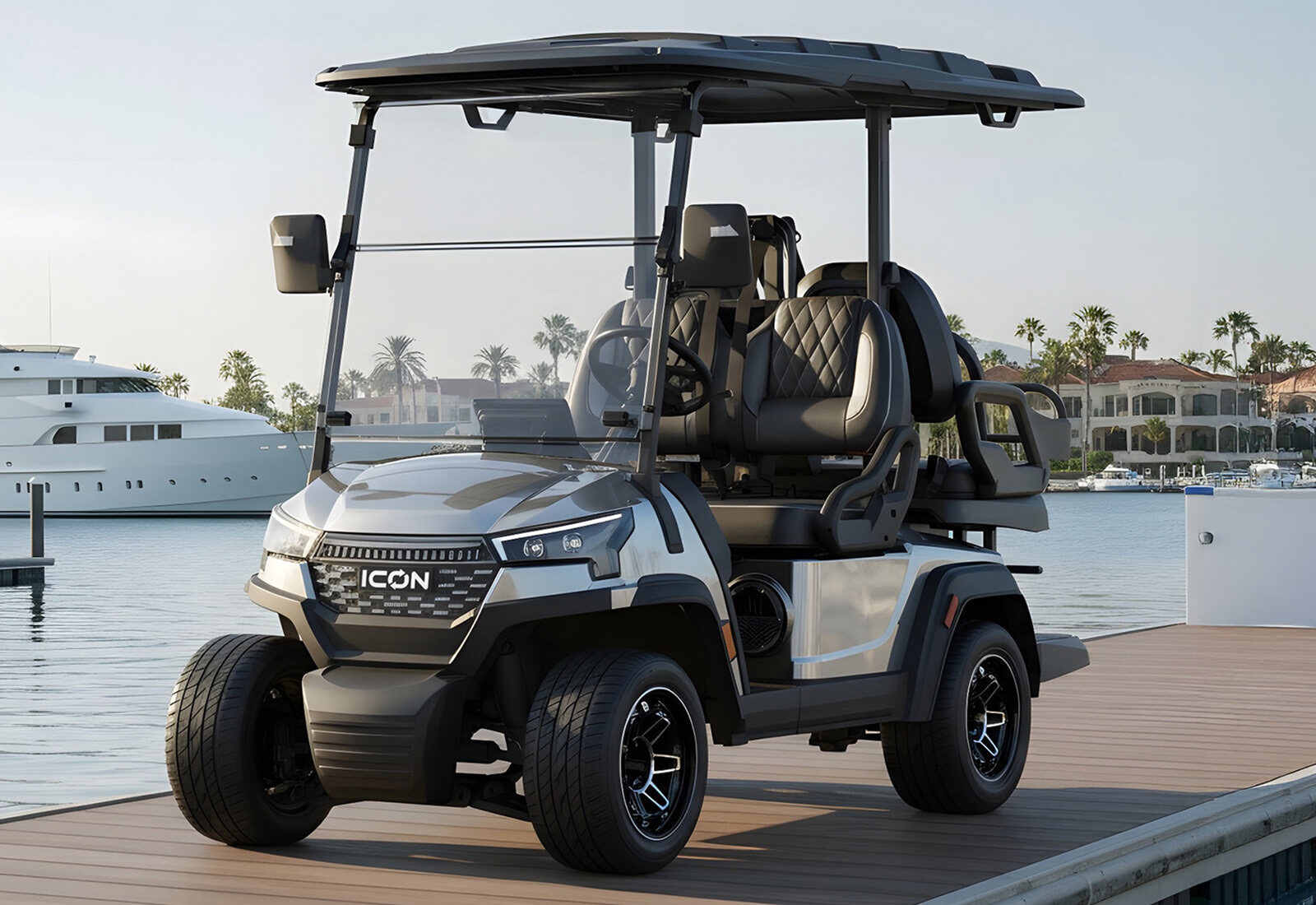 ICON i40X four-passenger LSV golf cart in silver.
